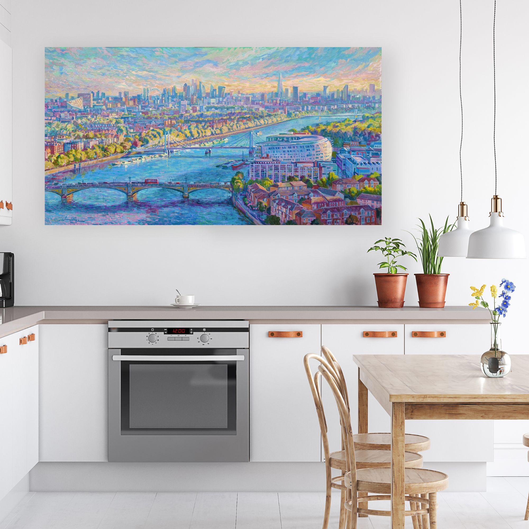 London Skyline - original impressionism oil painting-modern cityscape Art - Painting by Juan del Pozo