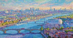 Londoner Skyline - Original impressionistisches Ölgemälde-moderne Stadtansichtskunst