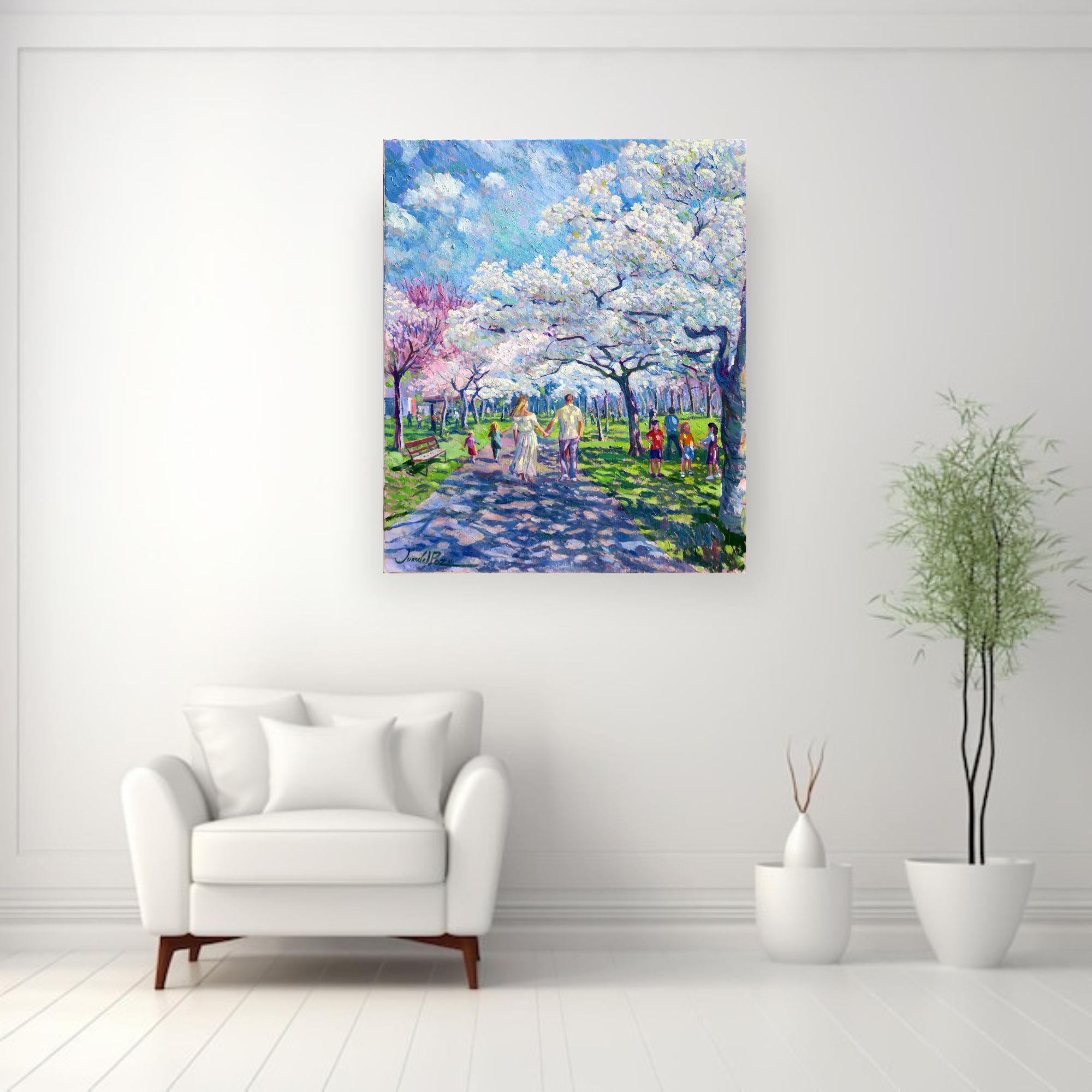Lovers-original impressionism cityscape floral oil painting-contemporary art For Sale 1