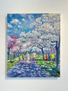 Lovers Original Oil Painting, Floral Figurative City Park, Signed