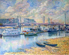 Low Tide Albert Bridge Chelsea-original impressionism seascape painting- Art