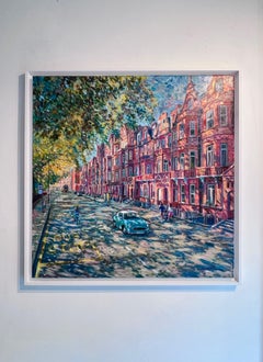 Lower Sloane Street Londra -pittura ad olio originale di paesaggio urbano-opera d'arte contemporanea