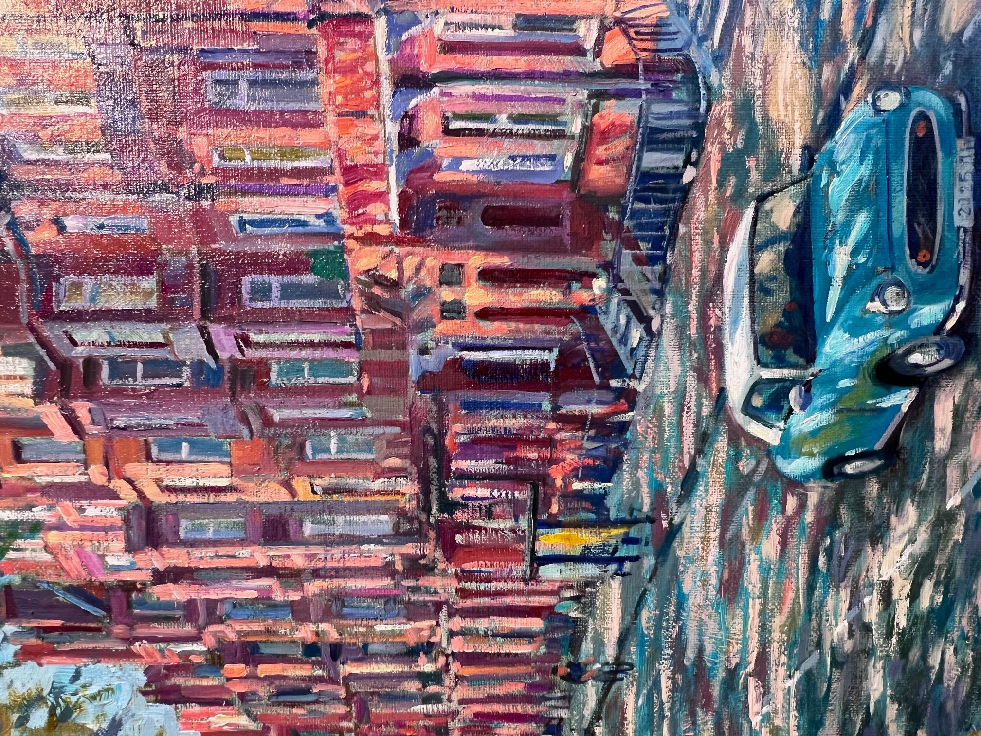 Lower Sloane Street - Original Ölgemälde Stadtbild - zeitgenössisches Kunstwerk (Grau), Figurative Painting, von Juan del Pozo