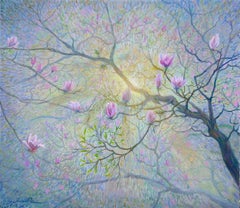 Magnolia-original impressionism blossoms landscape oil painting-contemporary art
