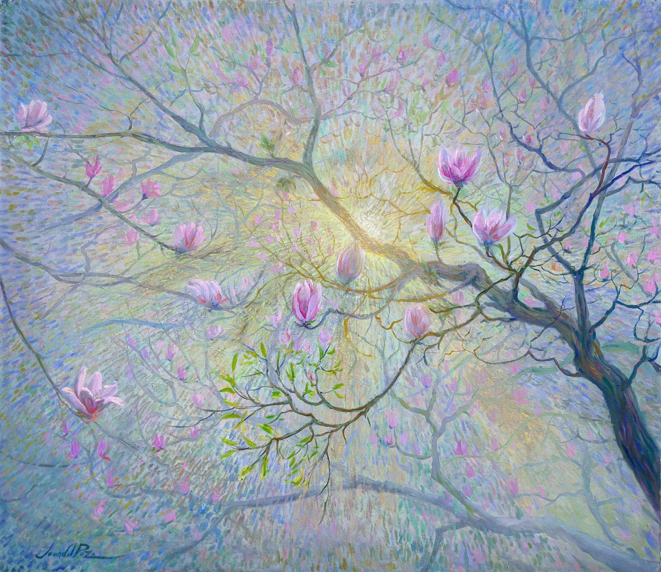 Juan del Pozo Landscape Painting - Magnolia-original impressionism blossoms landscape oil painting-contemporary art