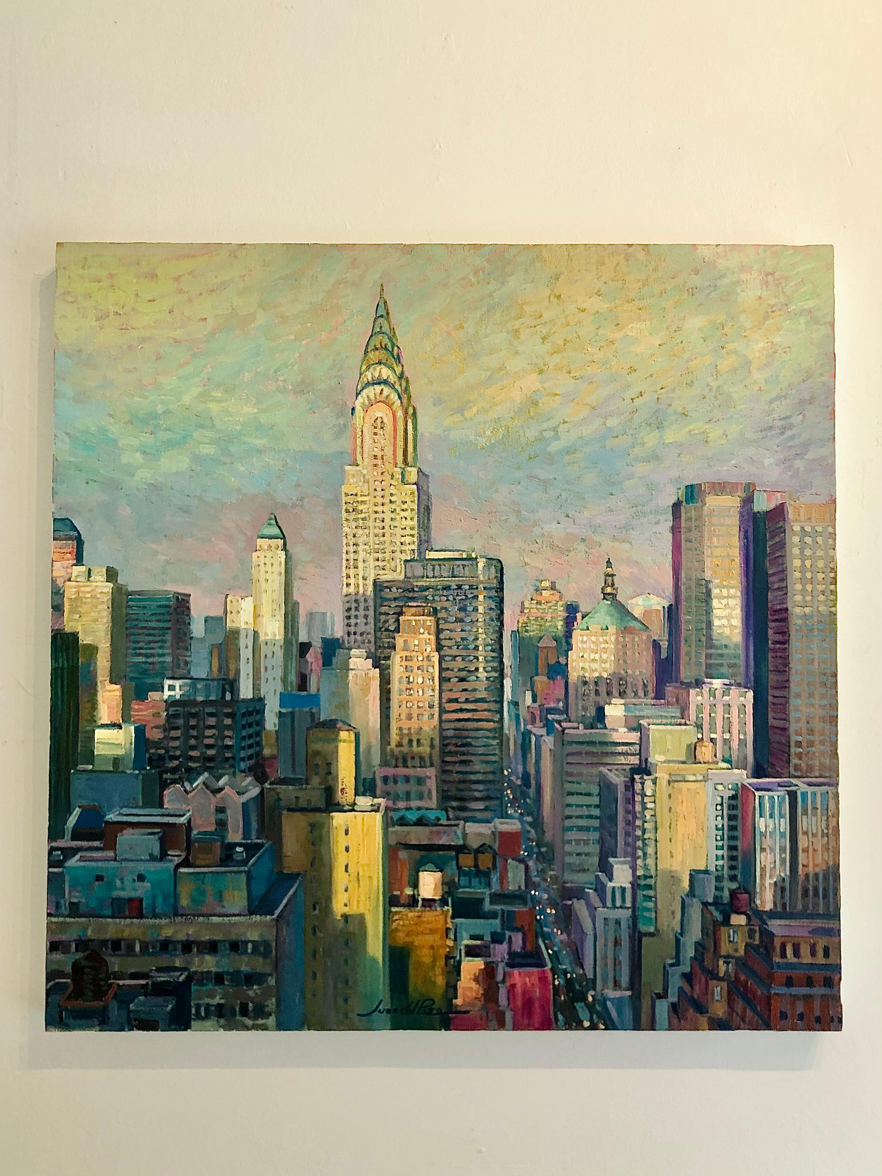 Manhattan Afternoon original New York landscape cityscape US Panorama painting - Painting by Juan del Pozo