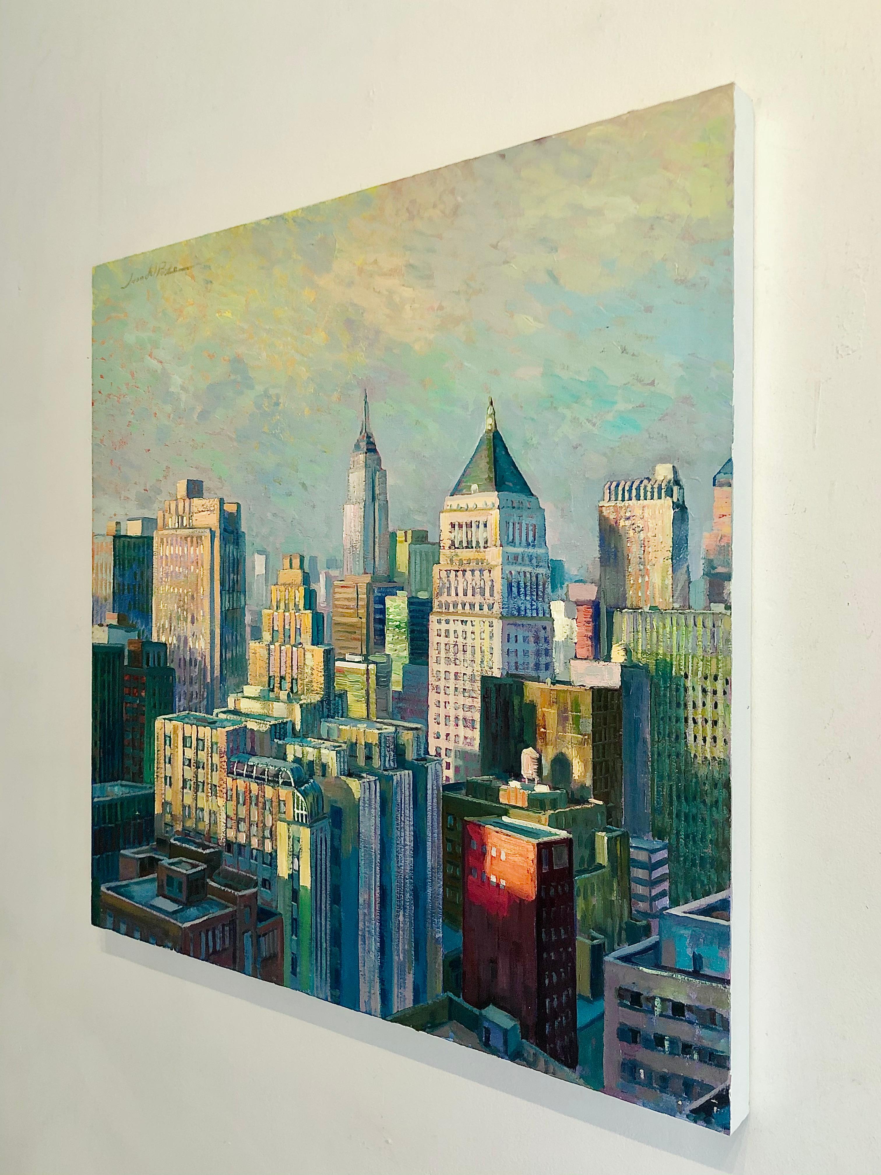 Manhattan Afternoon original New York landscape cityscape US Panorama painting - Impressionist Painting by Juan del Pozo