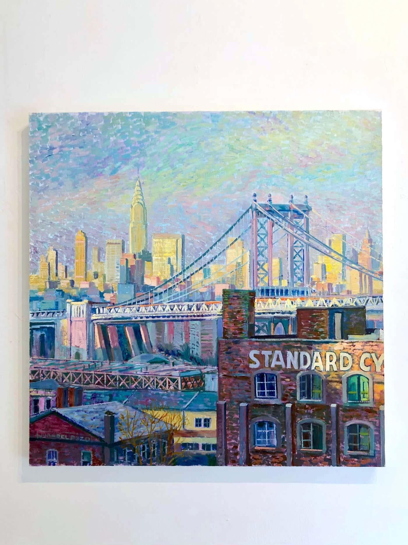 Manhattan Bridge, NYC-original impressionism cityscape painting-contemporary Art - Painting by Juan del Pozo