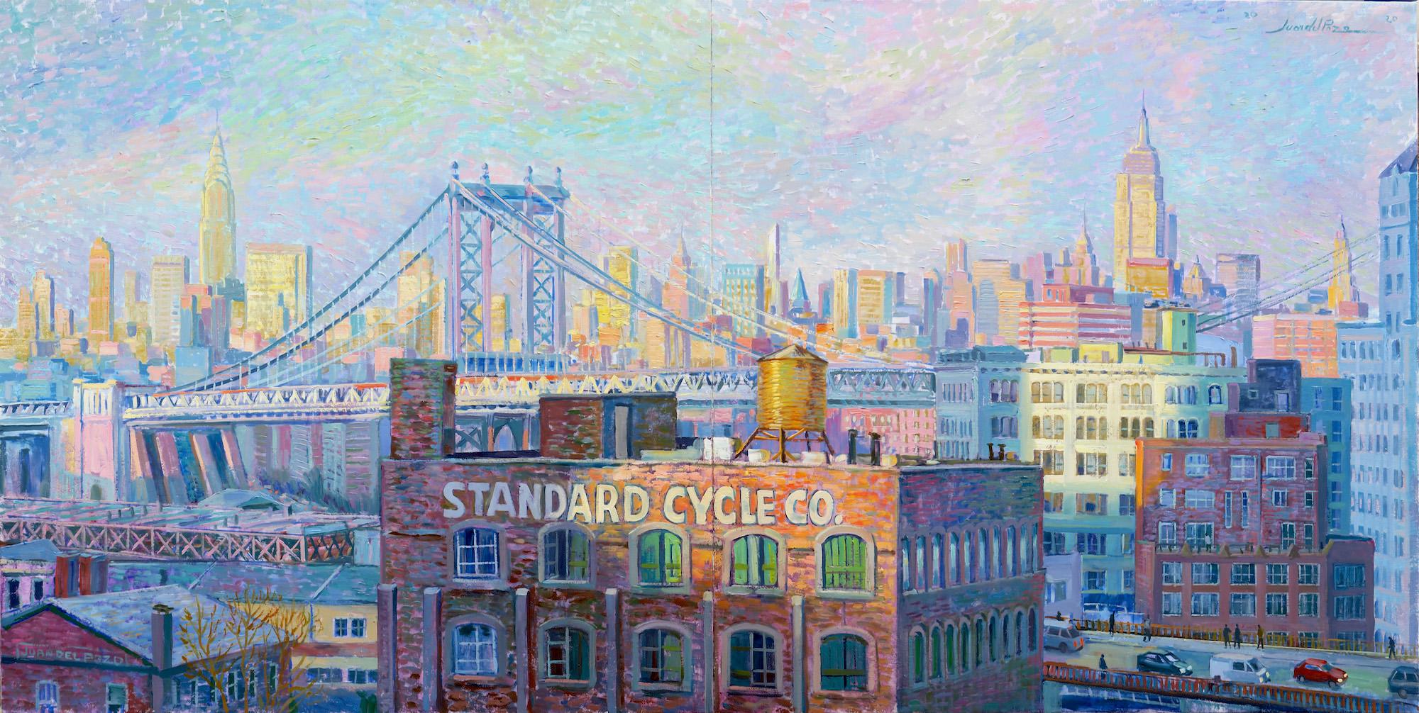 Juan del Pozo Abstract Painting - Manhattan Bridge, NYC-original impressionism cityscape painting-contemporary Art