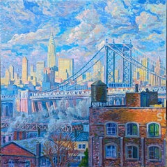 Le pont de Manhattan impressionniste - paysage urbain à l'huile - art moderne