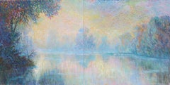 Misty River - diptych original landscape painting Contemporary art 21st Century