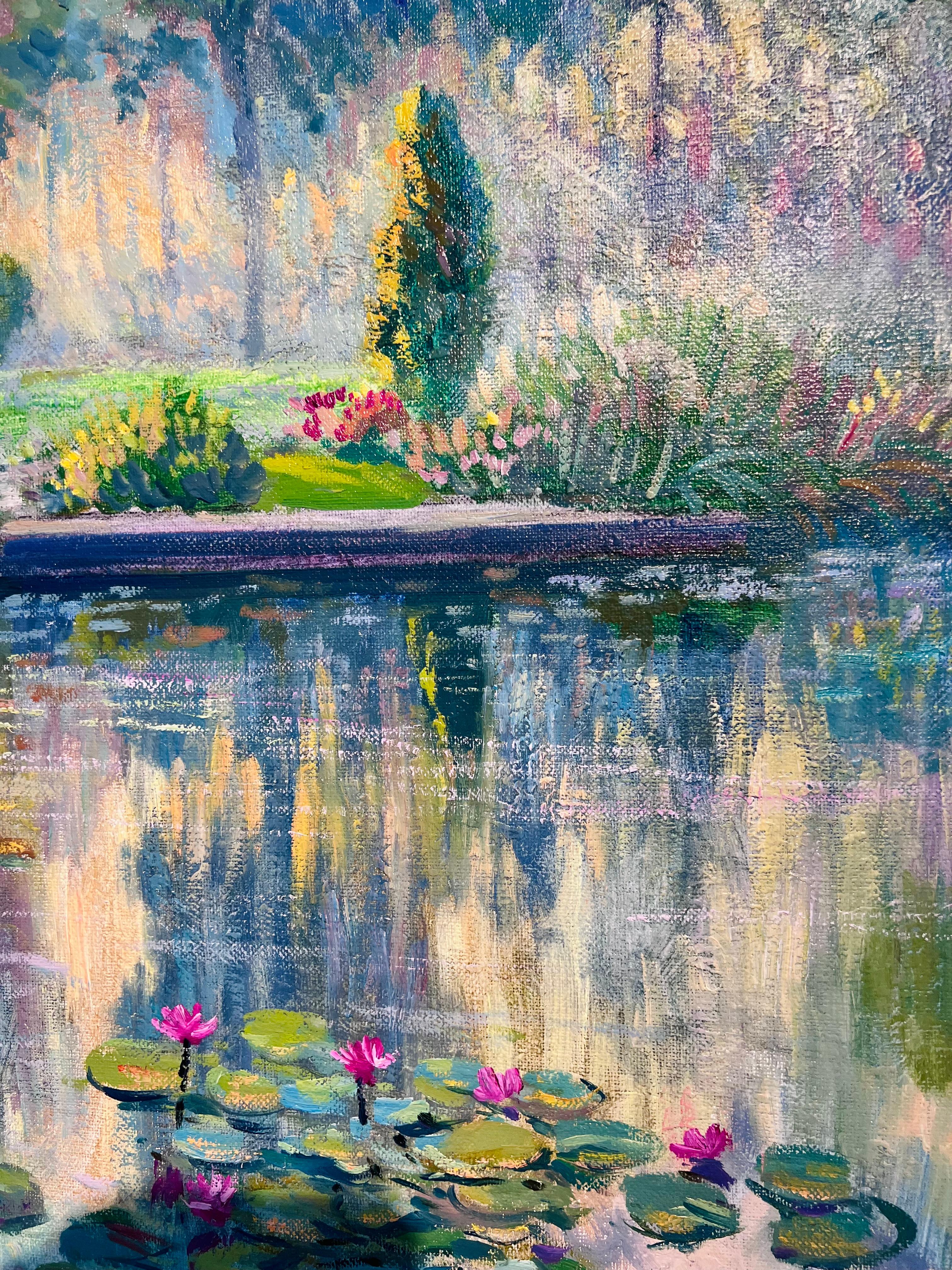 Mystic Pond - original impressionism landscape oil painting - contemporary art - Painting by Juan del Pozo