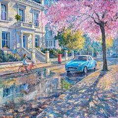 Nissan Figaro - pittura ad olio originale di paesaggio urbano - arte impressionista contemporanea