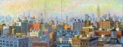 NY Water tanks  NYC diptych impressionist oil paint Contemporary city abstract 