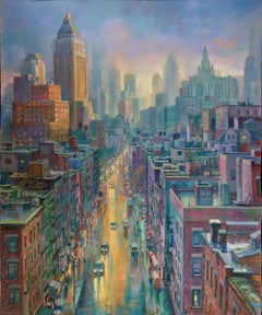 Peinture Panorama originale de la ville de New York d'après tempête - Art contemporain - XXIe siècle