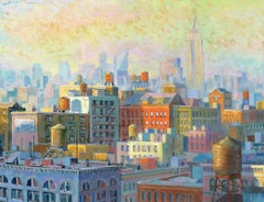 NYC Watertanks I NYC - original cityscape architectural oil painting modern art