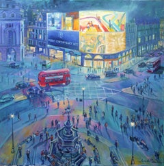 Piccadilly Circus London U.K  colourful cityscape oil painting Contemporary