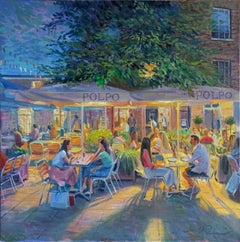 Poplo Night - Cityscape London figure impasto impressionist oil painting modern