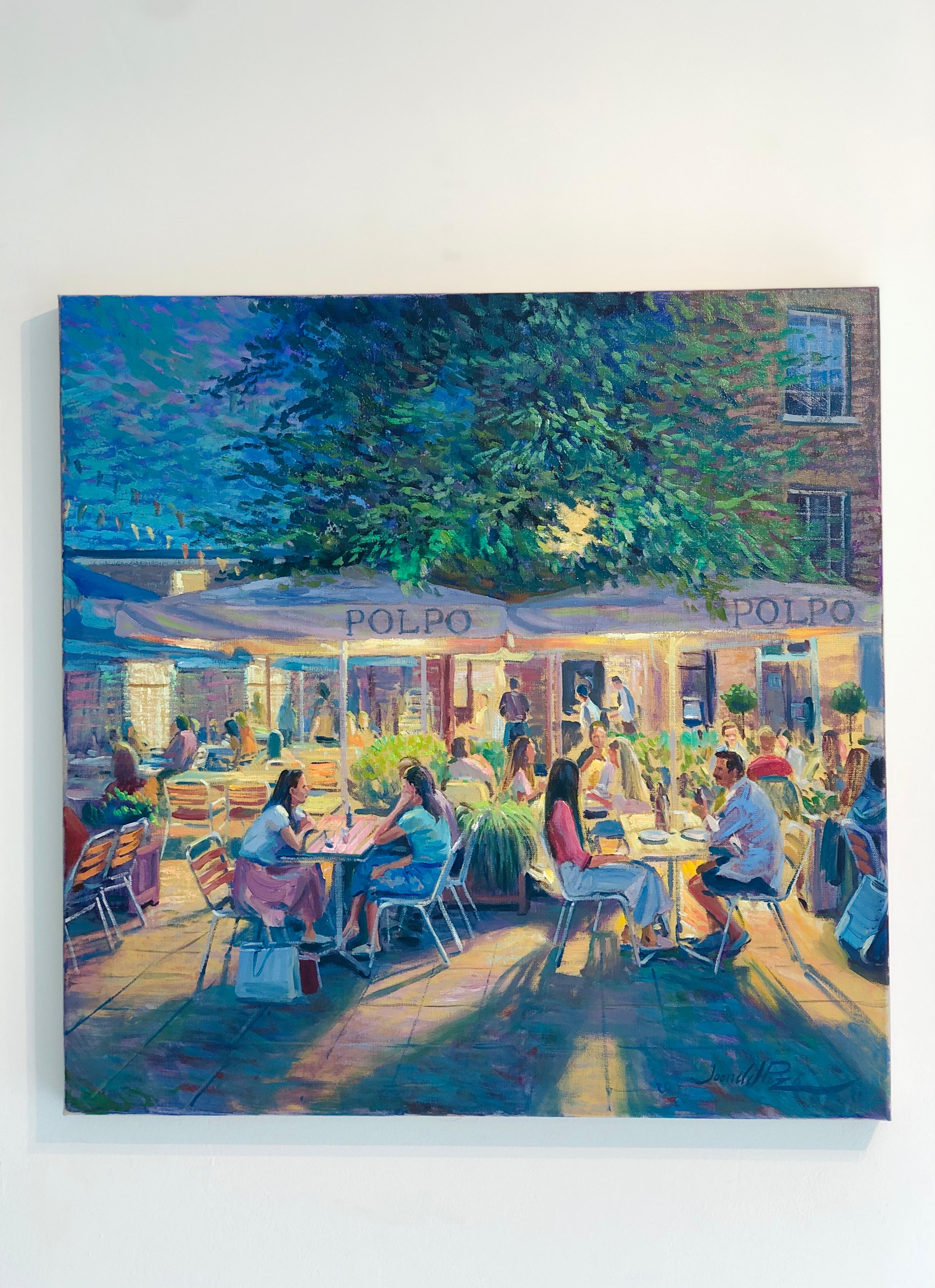Poplo Night Duke of York Chelsea impressionism figurative cityscape oil painting - Painting by Juan del Pozo
