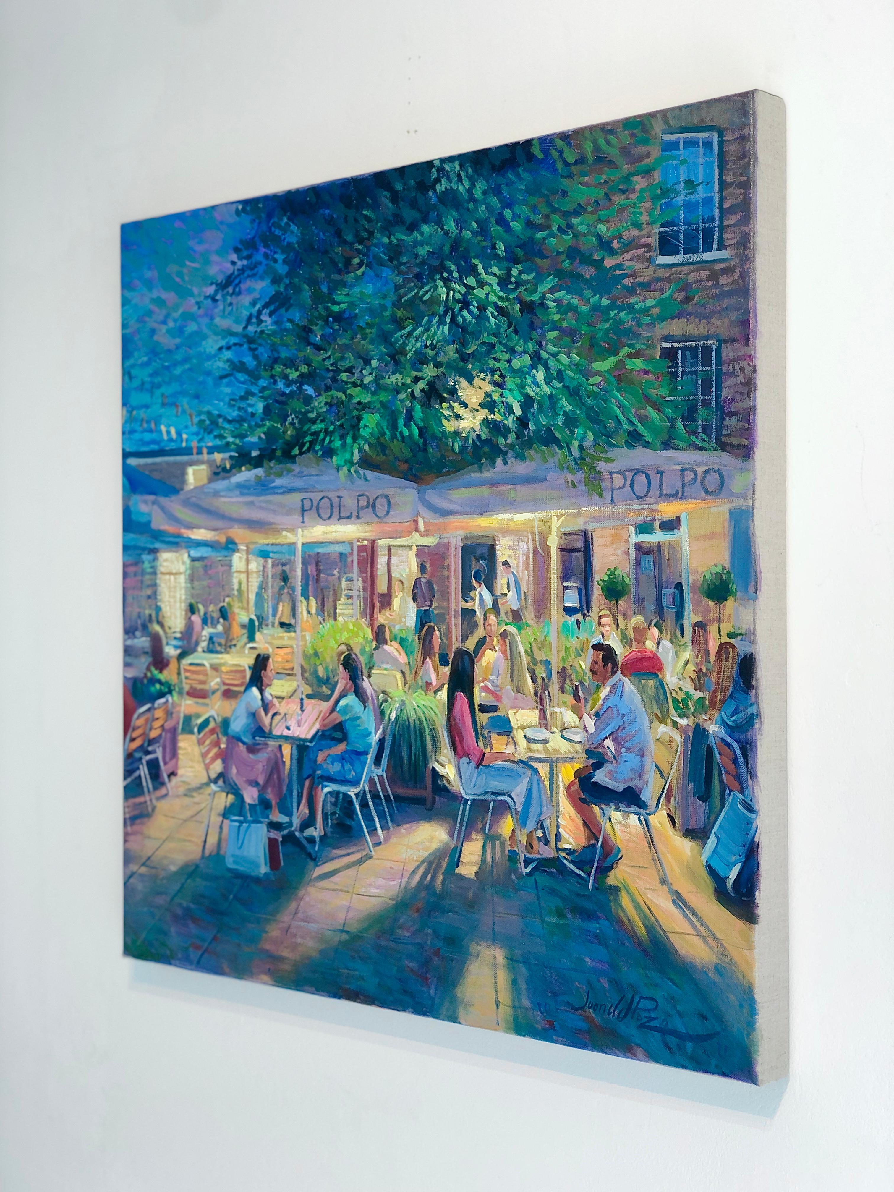 Poplo Night Duke of York Chelsea impressionism figurative cityscape oil painting - Impressionist Painting by Juan del Pozo