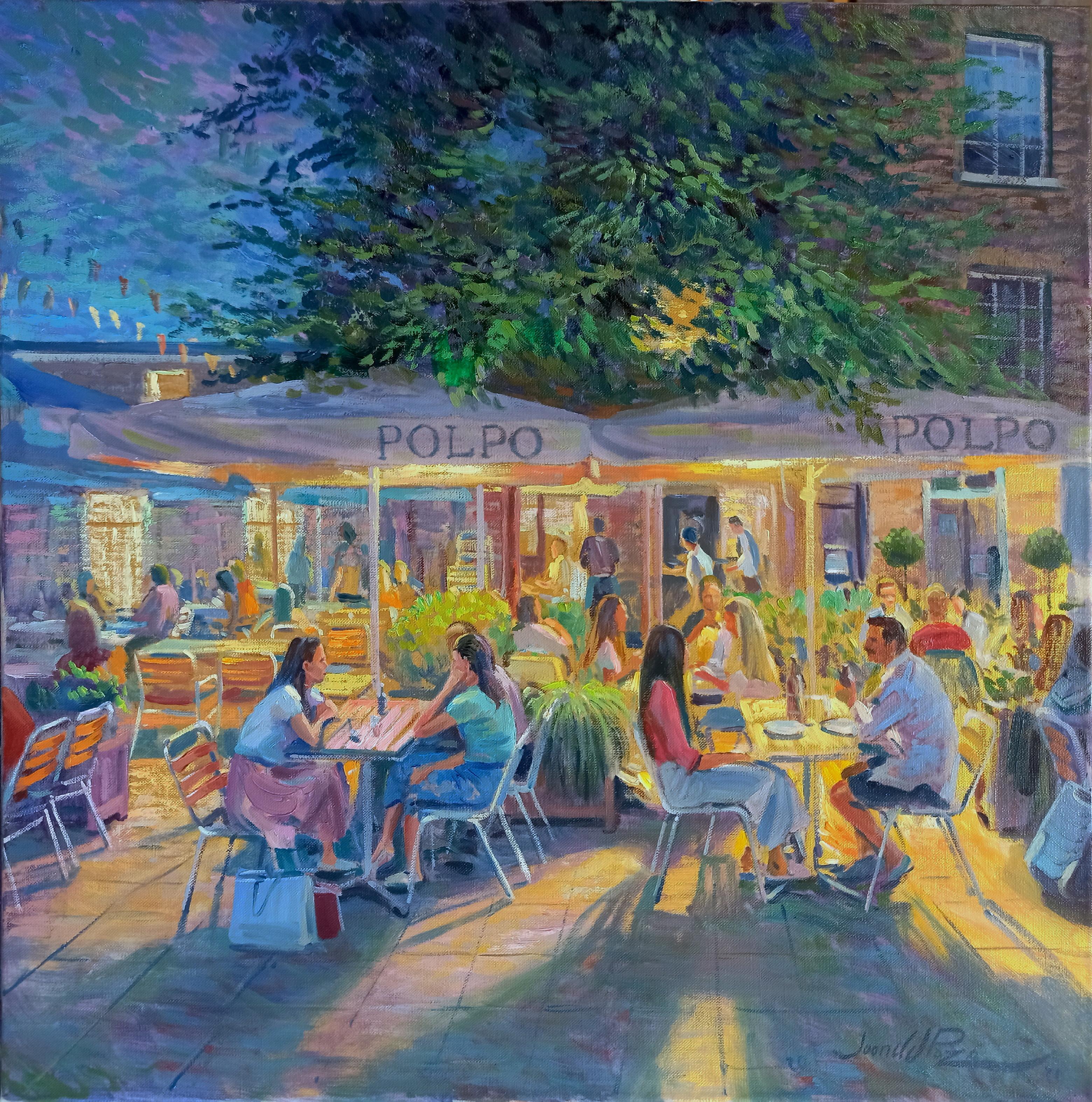 Landscape Painting Juan del Pozo - Poplo Night, London, impressionnisme original, paysage urbain figuratif peinture à l'huile - Art