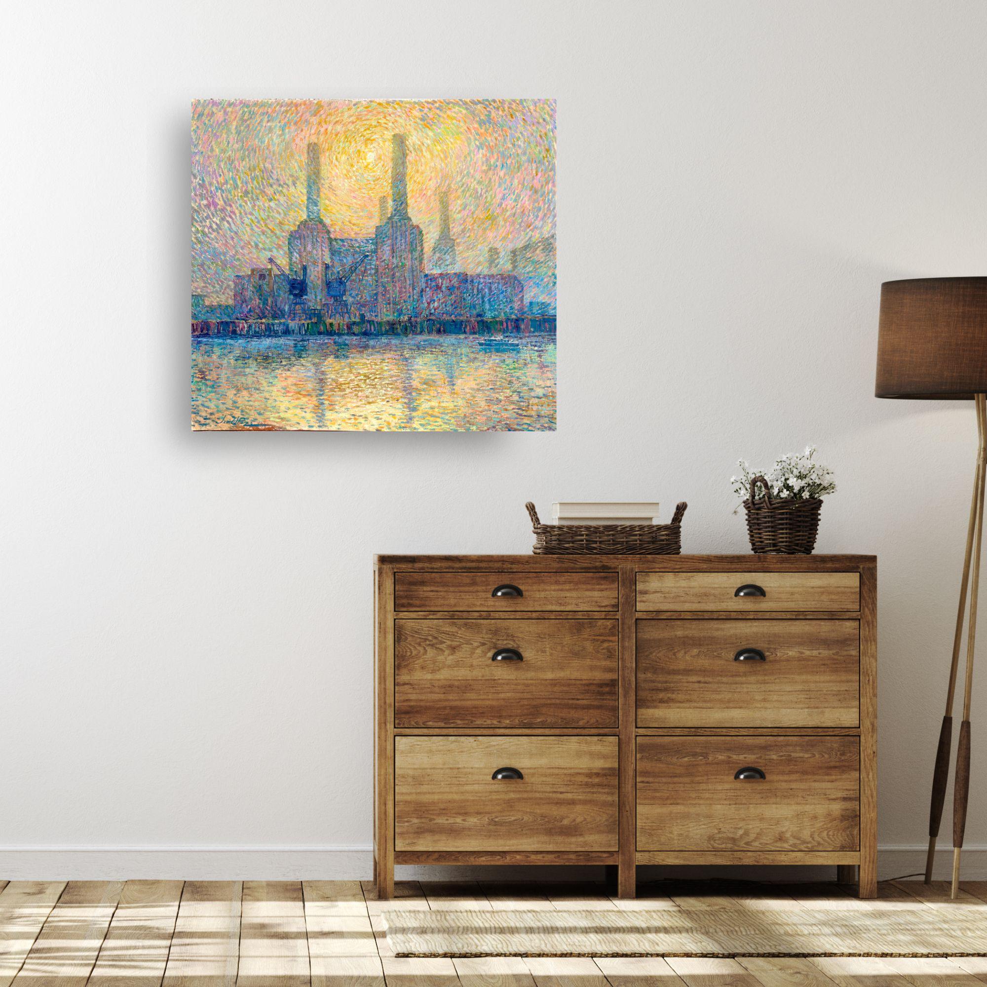 Power Station Sun-original impressionism cityscape oil painting-contemporary Art - Painting by Juan del Pozo