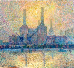 Power Station Sun-original impressionism cityscape oil painting-contemporary Art