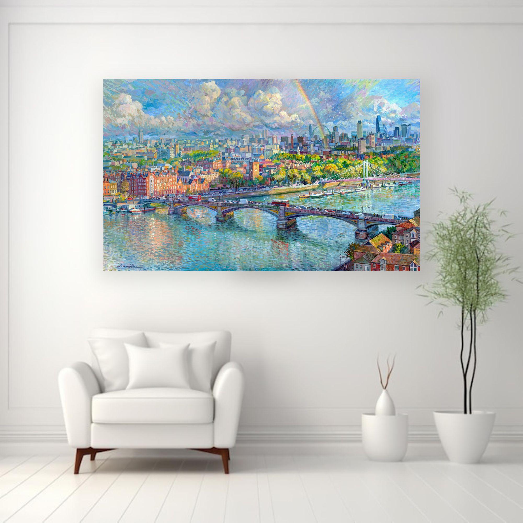 Rainbow London - original impressionism London cityscape oil painting-modern art For Sale 3
