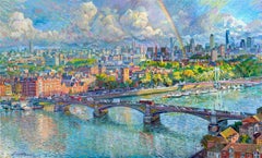 Rainbow London - impressionnisme original - paysage urbain londonien peinture à l'huile - art moderne