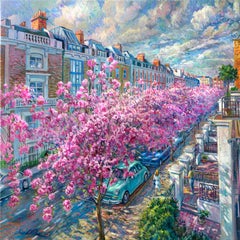 Red Cliff Blossoms - pittura ad olio originale dell'impressionismo di Londra