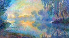 Reflecting Lights - Impressionist oil painting modern flora landscape waterscape