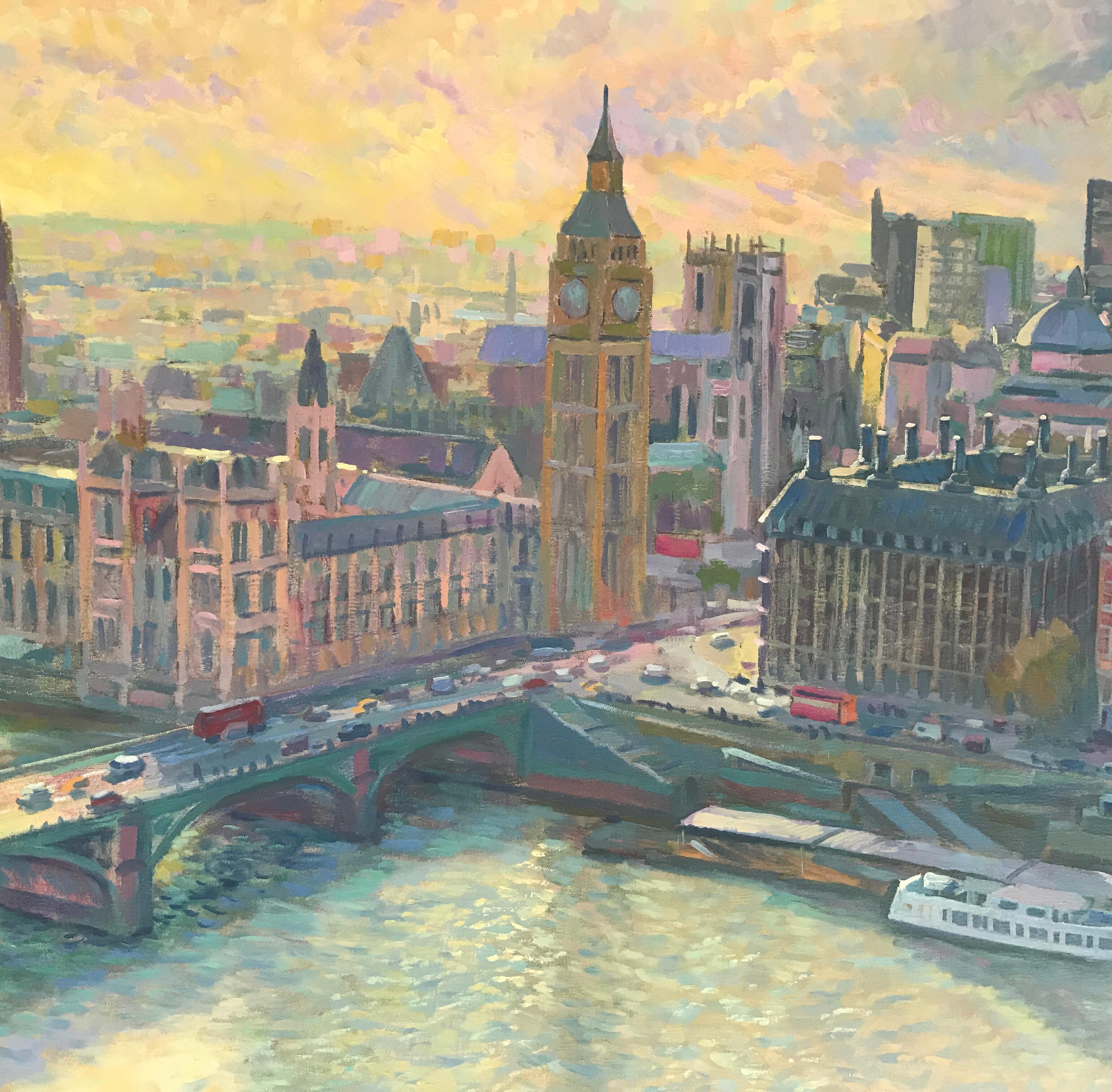 River Thames - original city London painting Contemporary art - 21st Century - Painting by Juan del Pozo