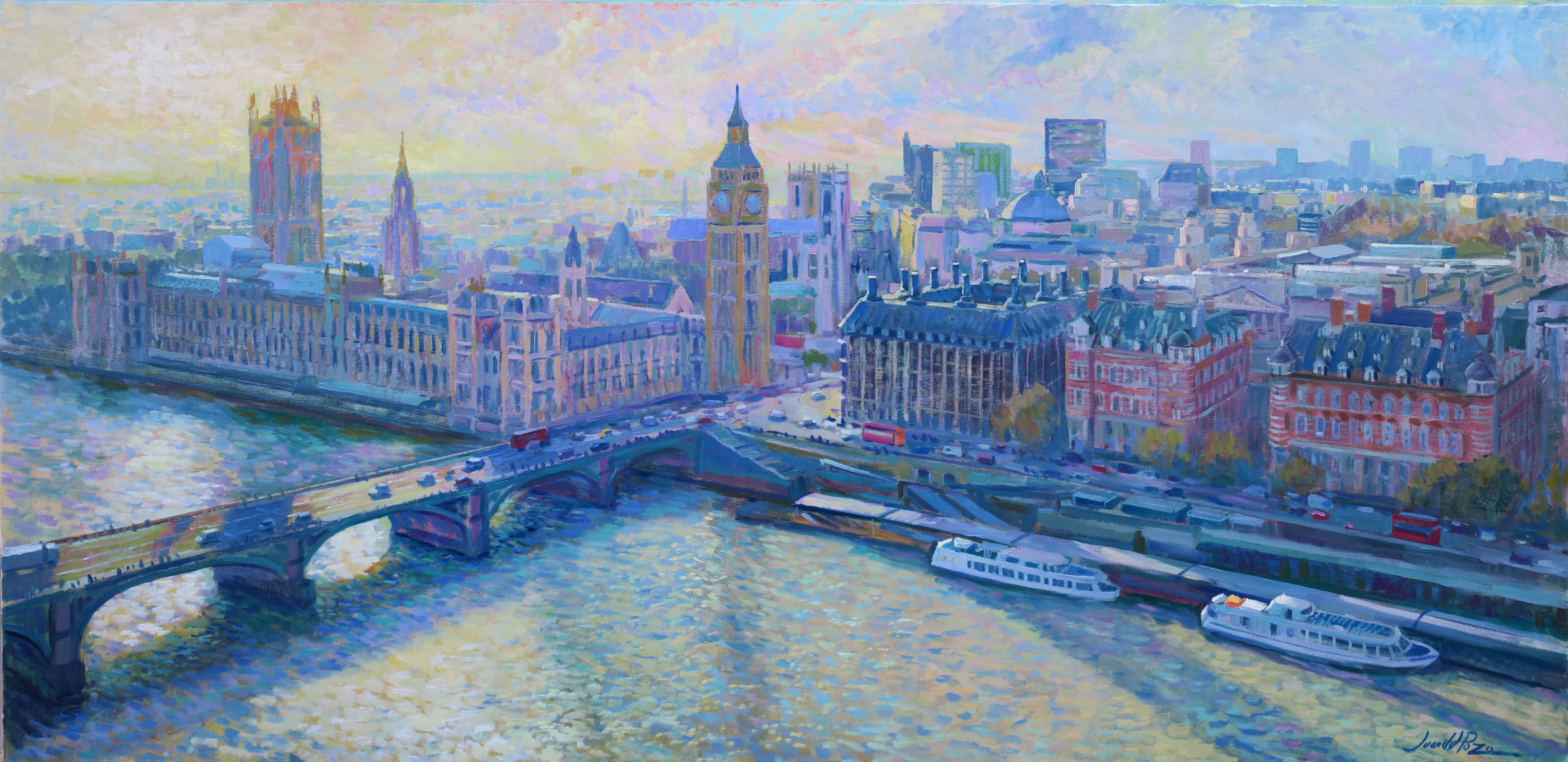 Juan del Pozo Abstract Painting - River Thames - original city London painting Contemporary art - 21st Century