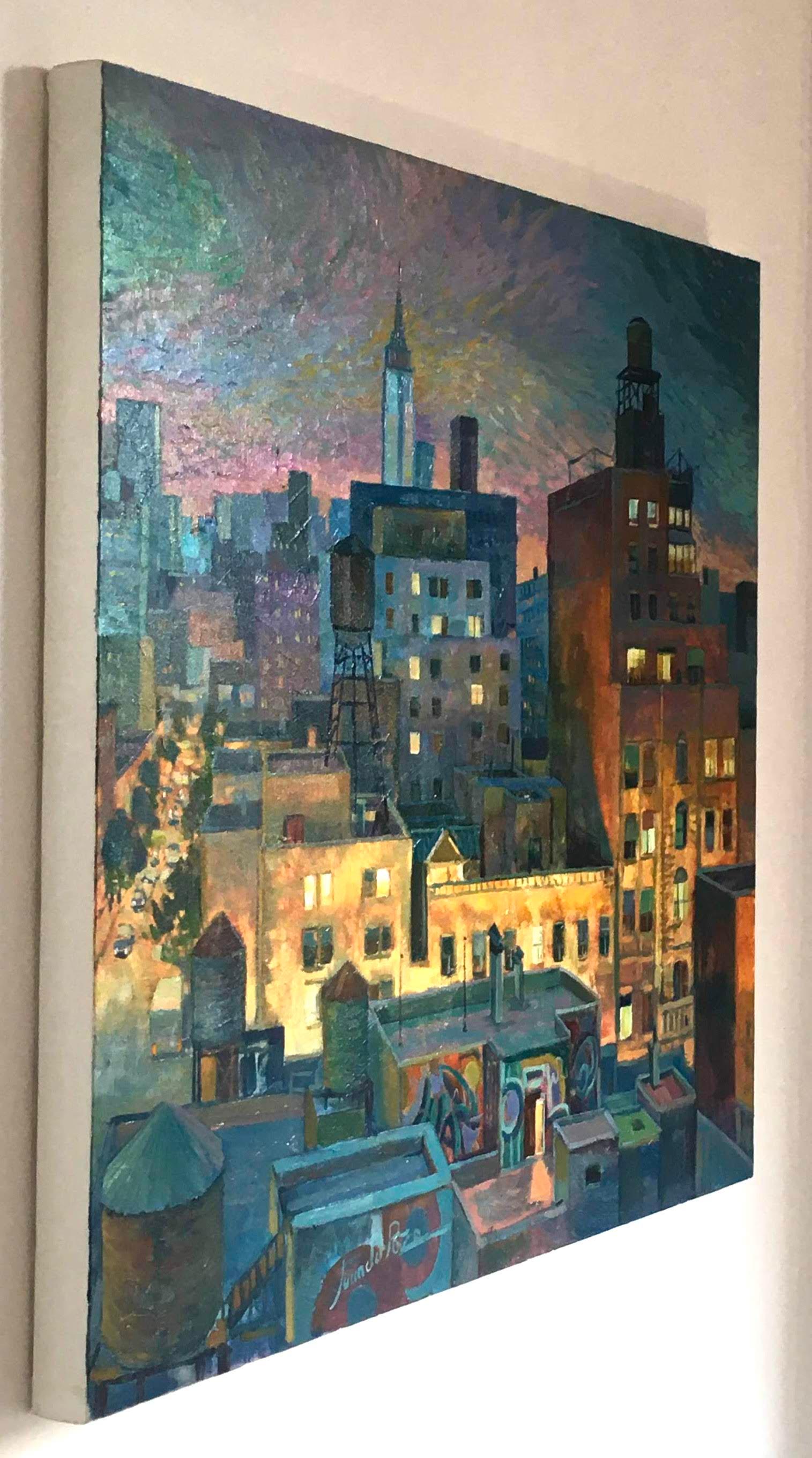Rooftop Nights - New York original city landscape painting Contemporary Art 21st 1
