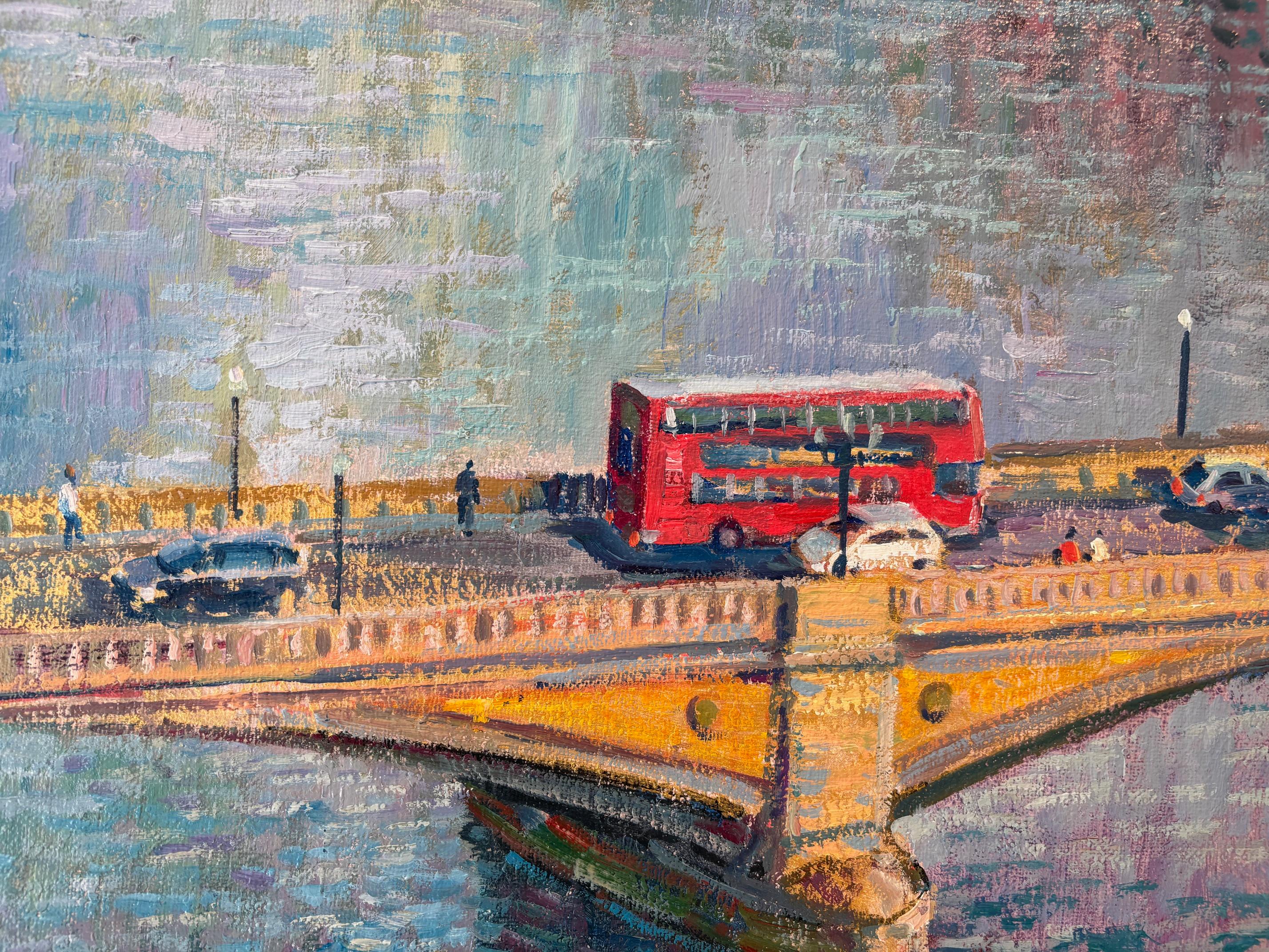 Rush Hour - Original Impressionismus Stadtbild Ölgemälde - zeitgenössische Kunst (Grau), Landscape Painting, von Juan del Pozo