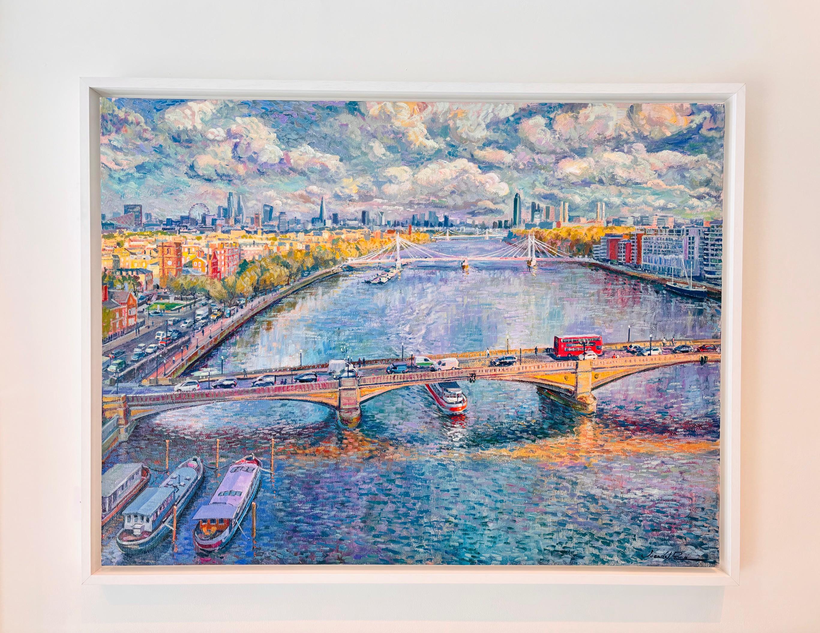 Juan del Pozo Landscape Painting – Rush Hour - Original Impressionismus Stadtbild Ölgemälde - zeitgenössische Kunst
