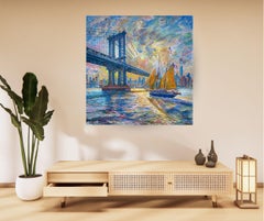 Sailing to Manhattan - contemporary impressionism painting for sale