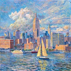 Sailing to Manhattan  - original cityscape oil painting - impressionist artwork