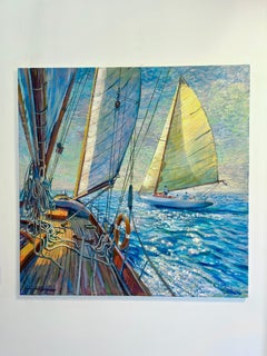 Shining Sea-original impressionism seascape sail oil painting- contemporary art