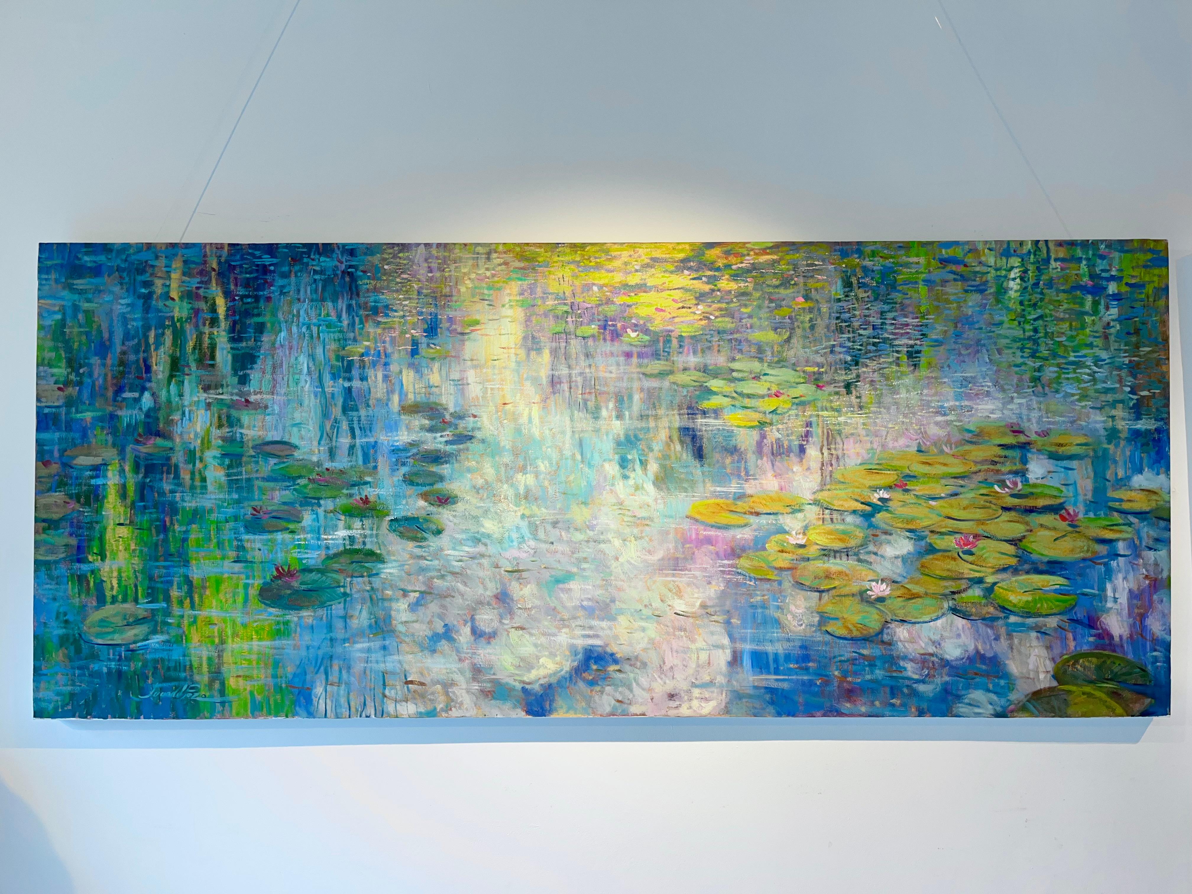 Sky Mirror-original impressionism waterlily landscape painting-contemporary art - Painting by Juan del Pozo