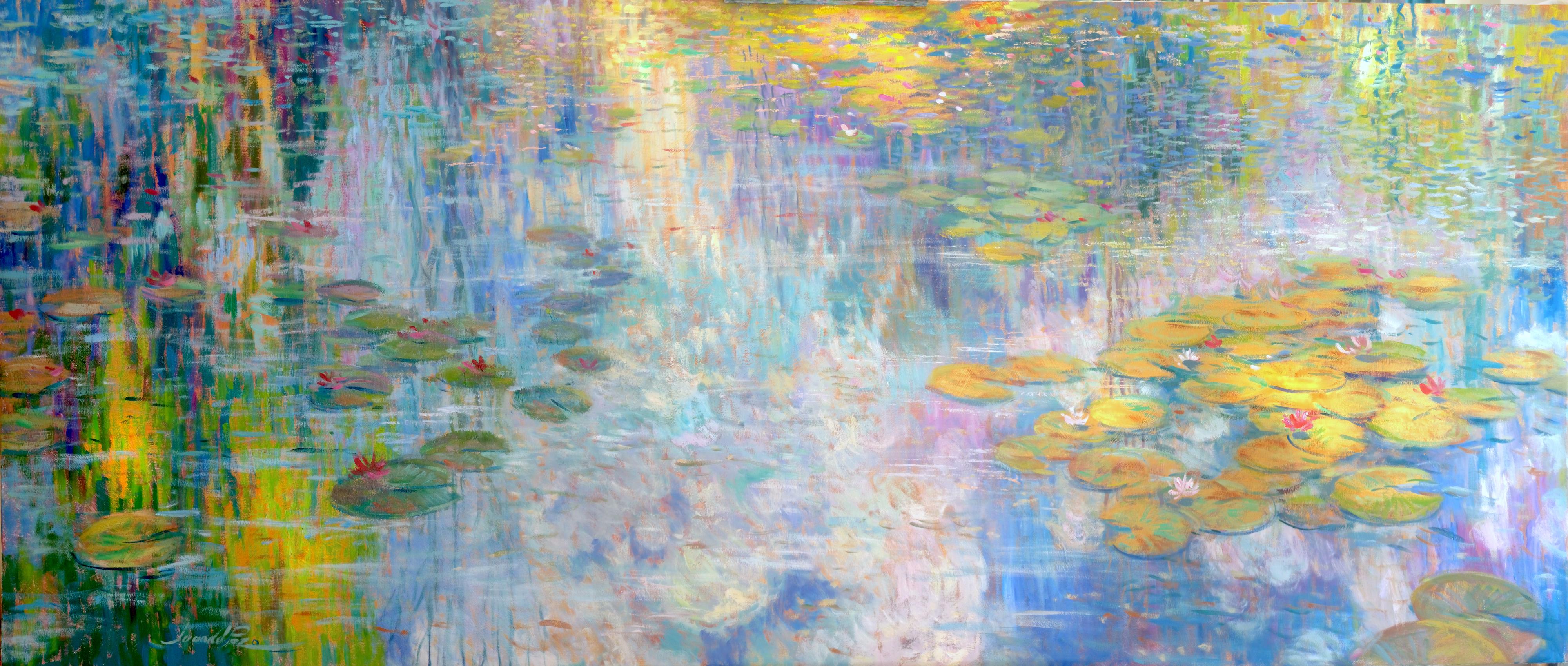 Juan del Pozo Landscape Painting - Sky Mirror-original impressionism waterlily landscape painting-contemporary art