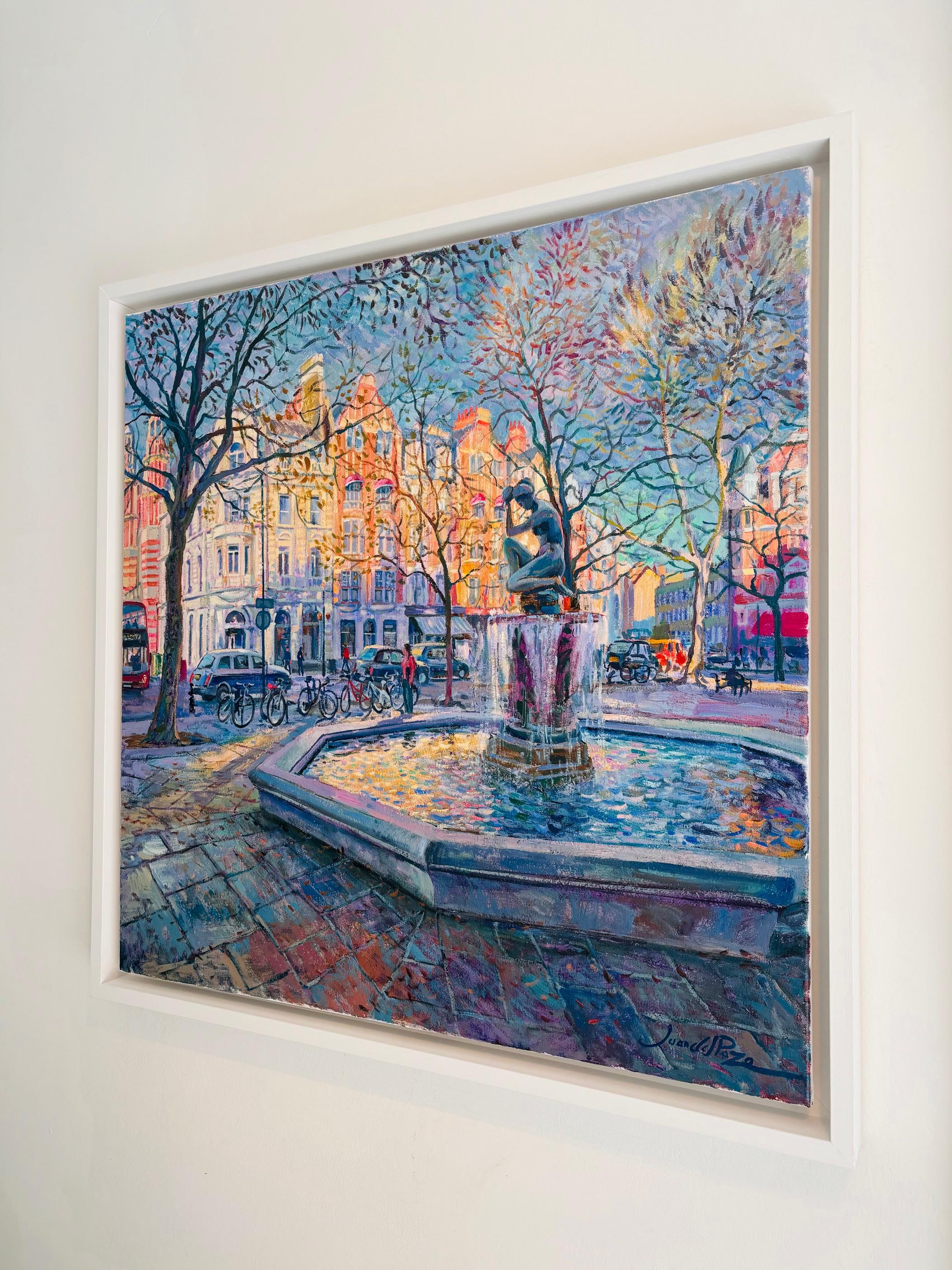 Sloane Venus – original impressionistisches figuratives Ölgemälde mit Stadtansicht, Ölgemälde (Grau), Landscape Painting, von Juan del Pozo