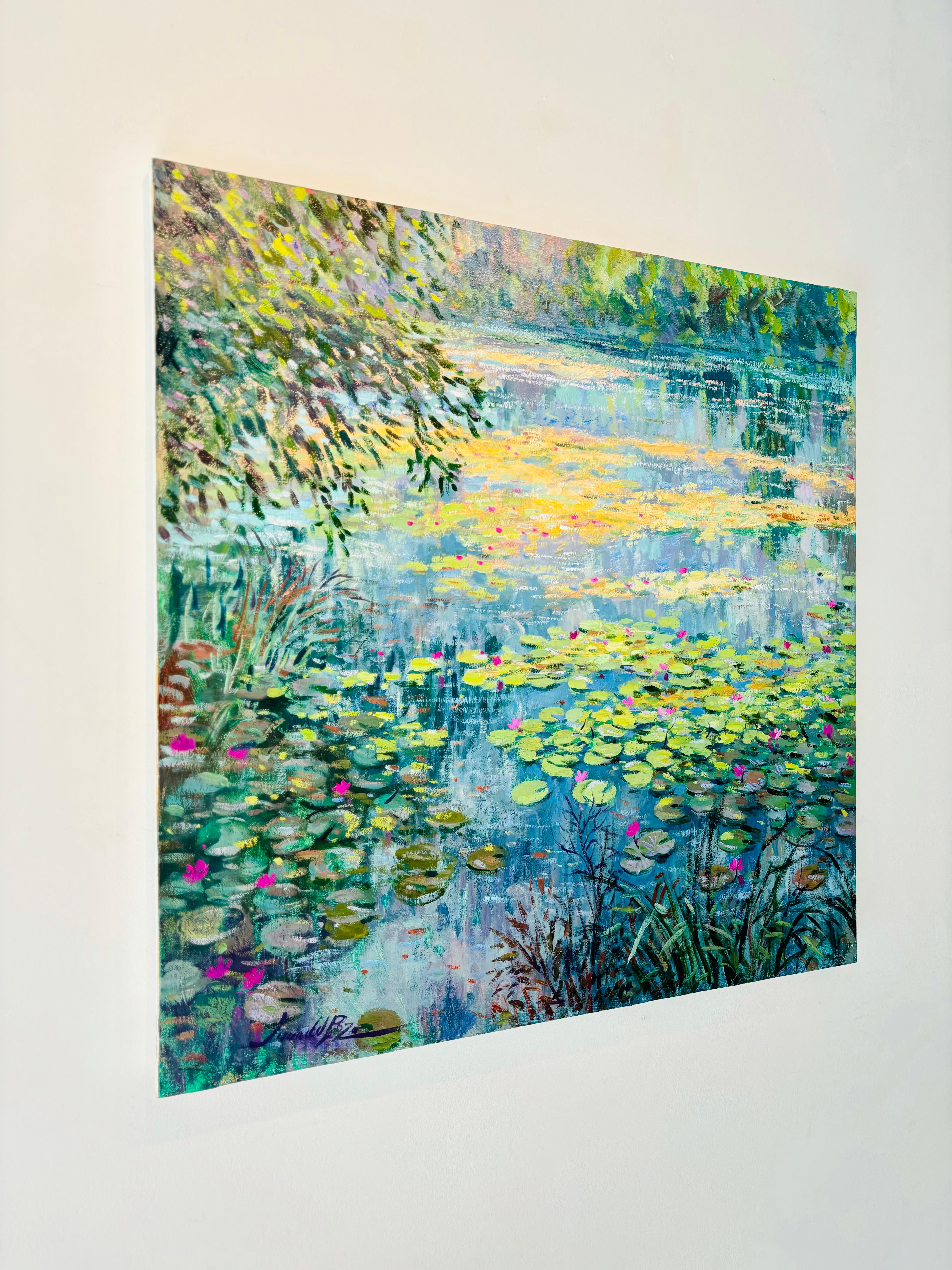 Stackpole - impressionnisme original - paysage aquatique peinture à l'huile - art moderne - Bleu Still-Life Painting par Juan del Pozo