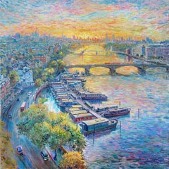Sonnenaufgang von Chelsea - original Stadtbild Ölgemälde - zeitgenössisches Kunstwerk