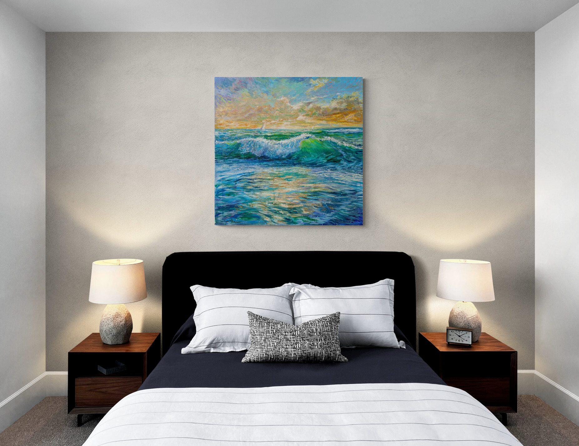 Sunrise Wave-original impressionism seascape oil painting-contemporary Artwork For Sale 1