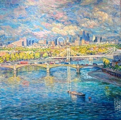 Thames Bridges - original cityscape oil painting - contemporary impressionist