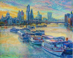 Thames Sunset - thames cityscape landscape London oil modern painting urban art