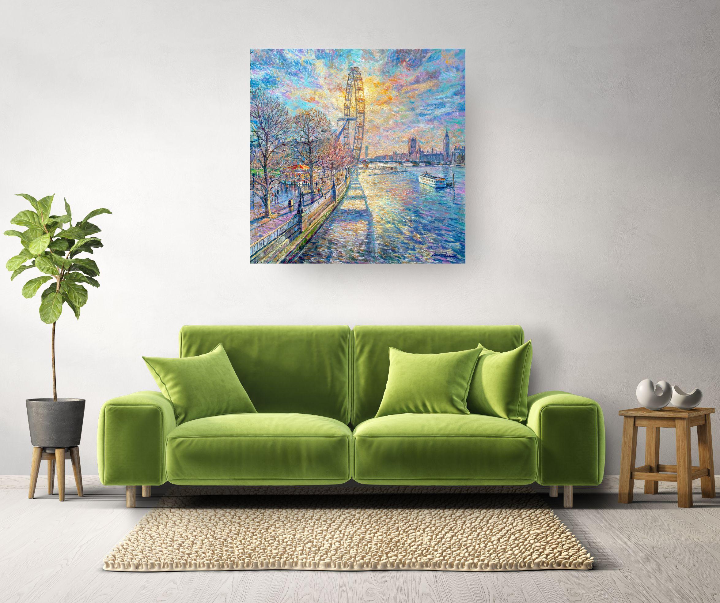 The Shadow of London Eye - original cityscape oil painting-contemporary artwork - Painting by Juan del Pozo