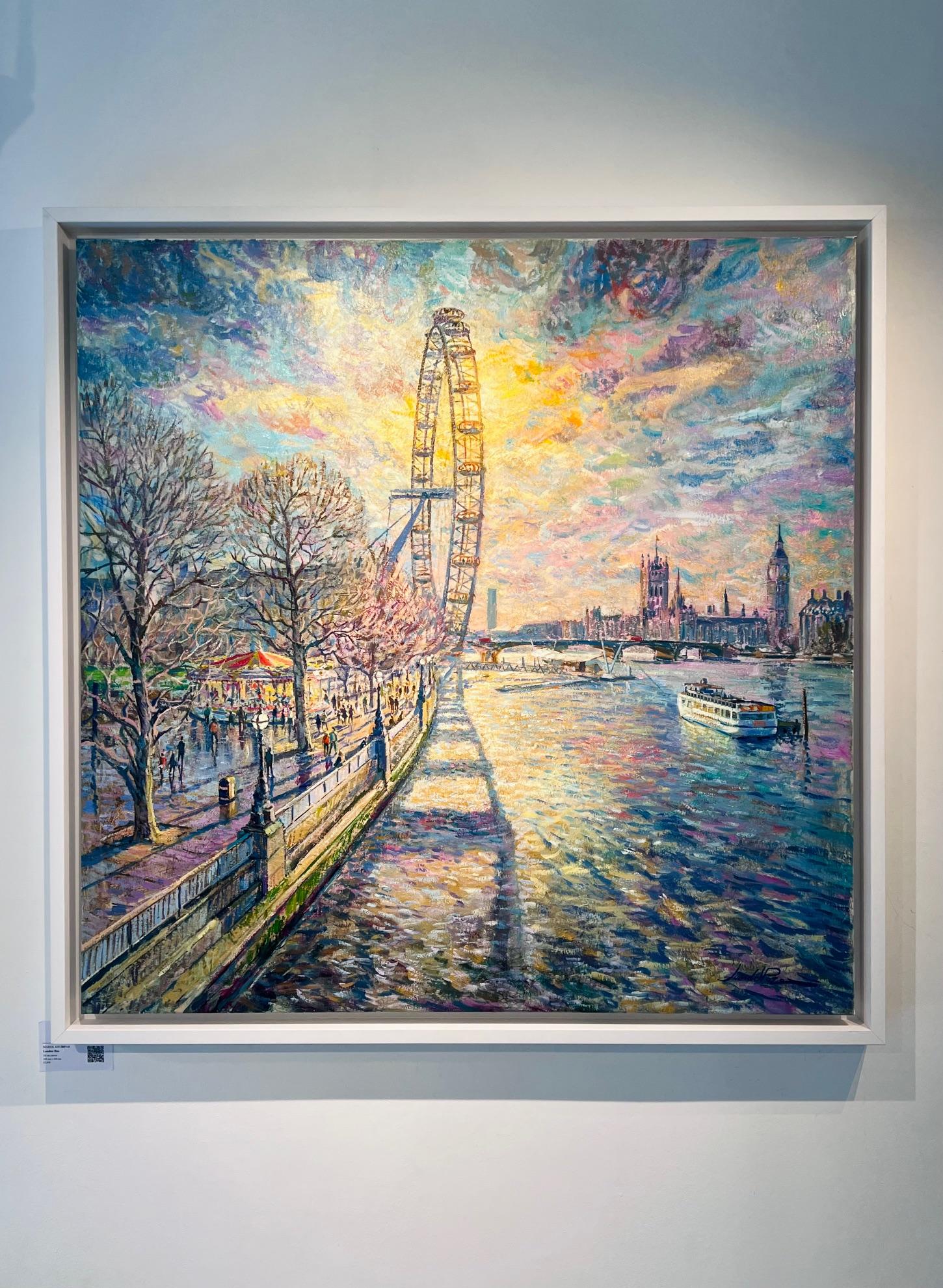 Der Schatten des London Eye - Original Ölgemälde Stadtbild - zeitgenössisches Kunstwerk (Impressionismus), Painting, von Juan del Pozo