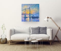 The Sun on Albert Bridge-original cityscape oil painting - impressionist artwork